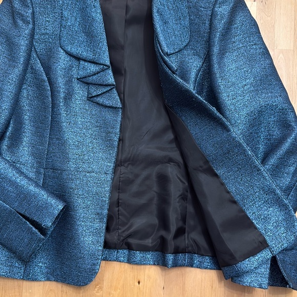 NIPON BOUTIQUE DOPAMINE OMBRE-SHINE RUFFLE FRONT BLAZER JACKET WOMENS 10 BLUE - Picture 3 of 16